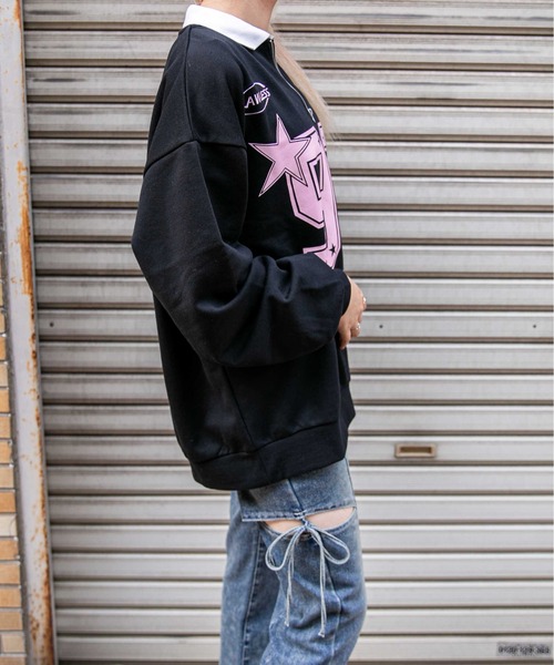 GORGE(ゴージ)の「《襟付き×ナンバリング》レディース 裏毛スウェット トレーナー ロングTシャツ風 ストリート 春秋冬(スウェット・レディース・オートミール/ネイビー/ブラック・F)」の5枚目の写真