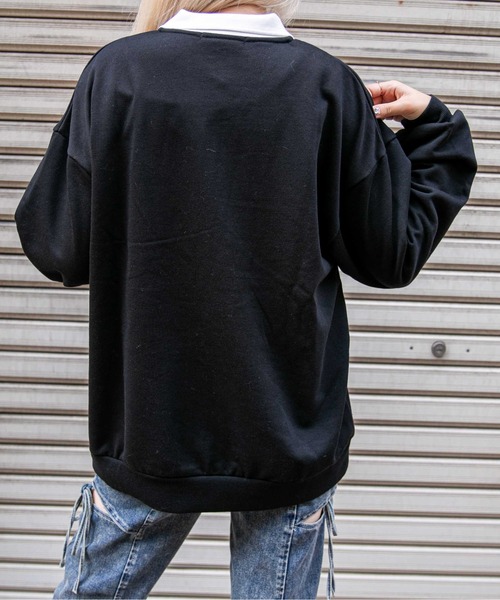 GORGE(ゴージ)の「《襟付き×ナンバリング》レディース 裏毛スウェット トレーナー ロングTシャツ風 ストリート 春秋冬(スウェット・レディース・オートミール/ネイビー/ブラック・F)」の6枚目の写真