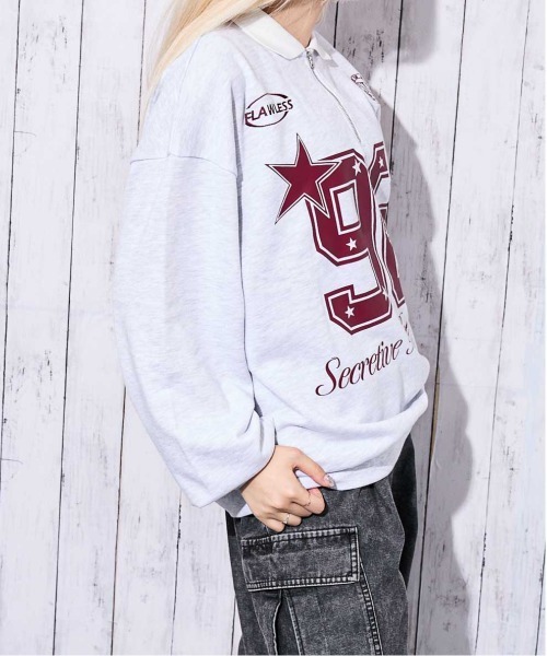 GORGE(ゴージ)の「《襟付き×ナンバリング》レディース 裏毛スウェット トレーナー ロングTシャツ風 ストリート 春秋冬(スウェット・レディース・オートミール/ネイビー/ブラック・F)」の7枚目の写真