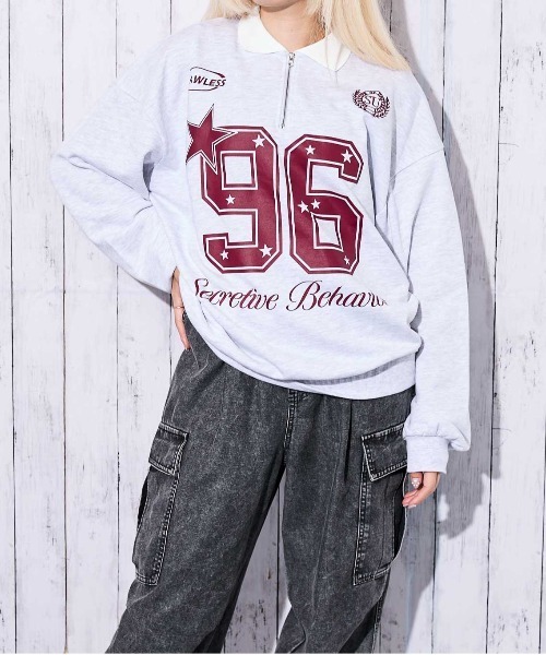 GORGE(ゴージ)の「《襟付き×ナンバリング》レディース 裏毛スウェット トレーナー ロングTシャツ風 ストリート 春秋冬(スウェット・レディース・オートミール/ネイビー/ブラック・F)」の8枚目の写真
