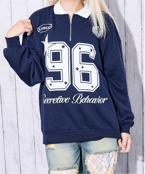 GORGE(ゴージ)の「《襟付き×ナンバリング》レディース 裏毛スウェット トレーナー ロングTシャツ風 ストリート 春秋冬(スウェット・レディース・オートミール/ネイビー/ブラック・F)」の10枚目の写真
