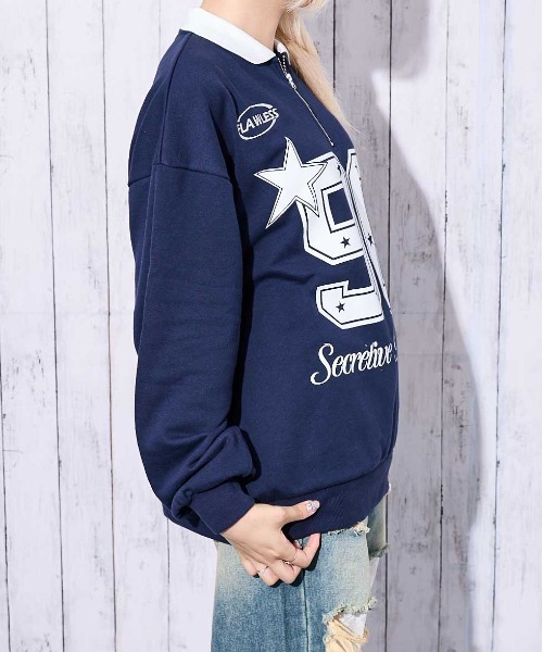 GORGE(ゴージ)の「《襟付き×ナンバリング》レディース 裏毛スウェット トレーナー ロングTシャツ風 ストリート 春秋冬(スウェット・レディース・オートミール/ネイビー/ブラック・F)」の11枚目の写真