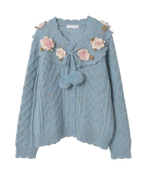 バラモチーフ付き丸ヨークニットカーディガン（カーディガン/ボレロ