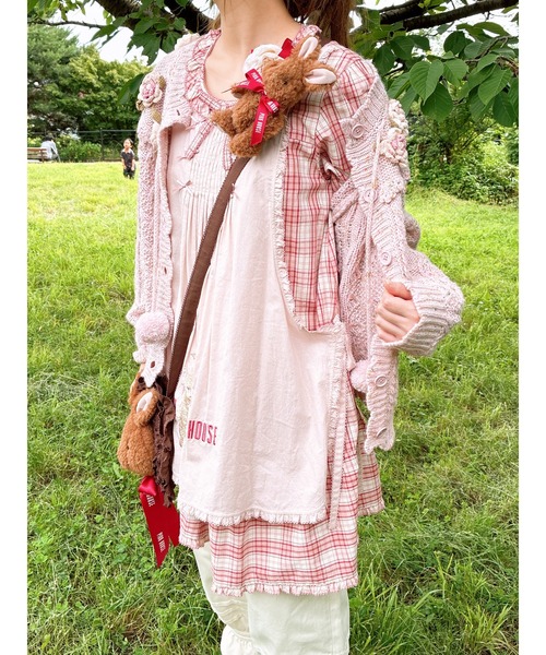 バラモチーフ付き丸ヨークニットカーディガン（カーディガン/ボレロ