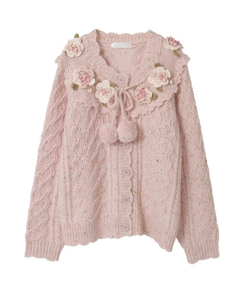 バラモチーフ付き丸ヨークニットカーディガン（カーディガン/ボレロ