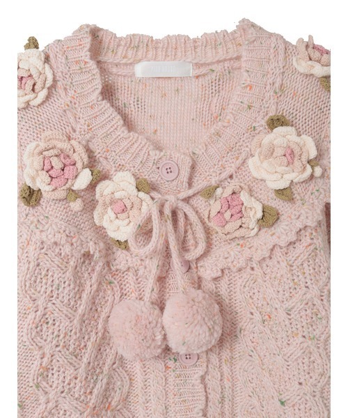 セール】バラモチーフ付き丸ヨークニットカーディガン（カーディガン