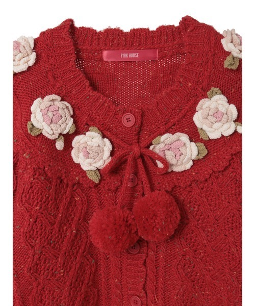 バラモチーフ付き丸ヨークニットカーディガン（カーディガン/ボレロ