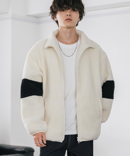 美品❤️ラインストーン❤️Black&White ボアフリースジャケット ブルゾン セール】【neos -addictive design-】ルーズシルエット ライン