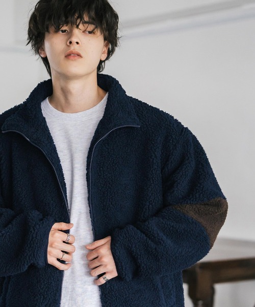 Rocky Monroe（ロッキーモンロー）の「オーバーサイズ袖ライン配色切替スタンドネックボアブルゾン/フリースジャケット（ブルゾン・メンズ・カモフラージュ/チャコール/ネイビー/ブラウン/ブラック/アイボリー・M/L/XL）」の7枚目の写真