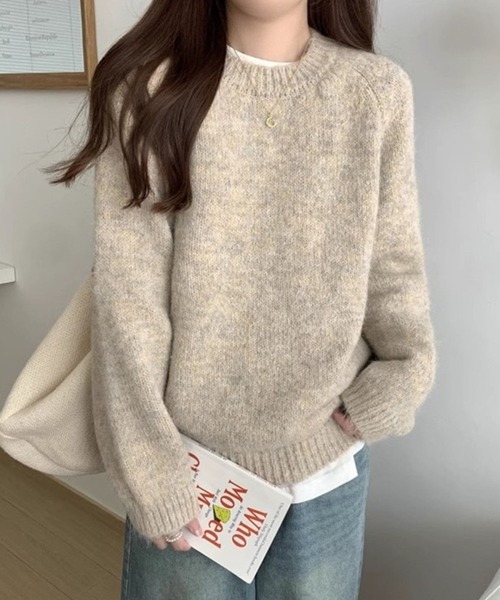 CADBURY（キャドバリー）の「クルーネックシンプルニット（ニット/セーター・レディース・オフホワイト/ブラック/ホワイト/ピンク/レッド/パープル/ベージュ/ダークグレー・FREE）」の6枚目の写真