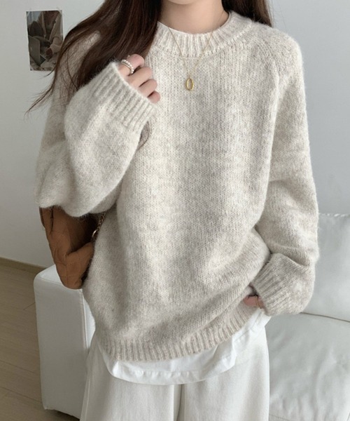 CADBURY（キャドバリー）の「クルーネックシンプルニット（ニット/セーター・レディース・オフホワイト/ブラック/ホワイト/ピンク/レッド/パープル/ベージュ/ダークグレー・FREE）」の3枚目の写真