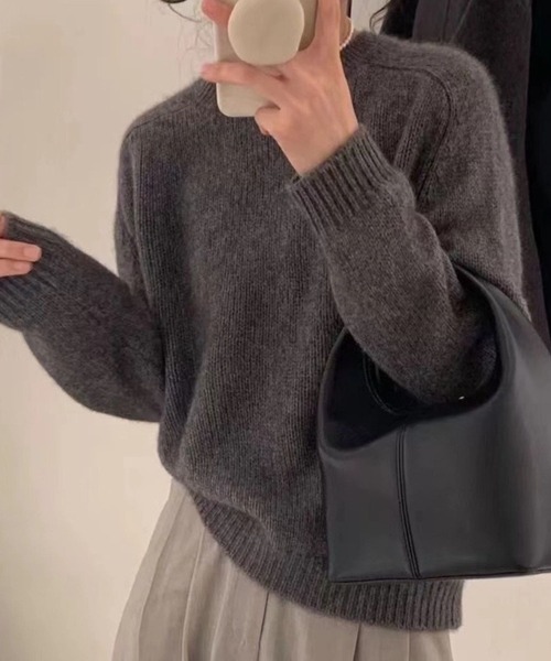 CADBURY（キャドバリー）の「クルーネックシンプルニット（ニット/セーター・レディース・オフホワイト/ブラック/ホワイト/ピンク/レッド/パープル/ベージュ/ダークグレー・FREE）」の10枚目の写真