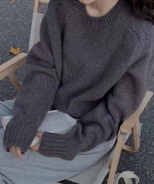 CADBURY（キャドバリー）の「クルーネックシンプルニット（ニット/セーター・レディース・オフホワイト/ブラック/ホワイト/ピンク/レッド/パープル/ベージュ/ダークグレー・FREE）」の9枚目の写真