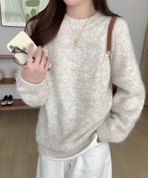 CADBURY（キャドバリー）の「クルーネックシンプルニット（ニット/セーター・レディース・オフホワイト/ブラック/ホワイト/ピンク/レッド/パープル/ベージュ/ダークグレー・FREE）」の11枚目の写真