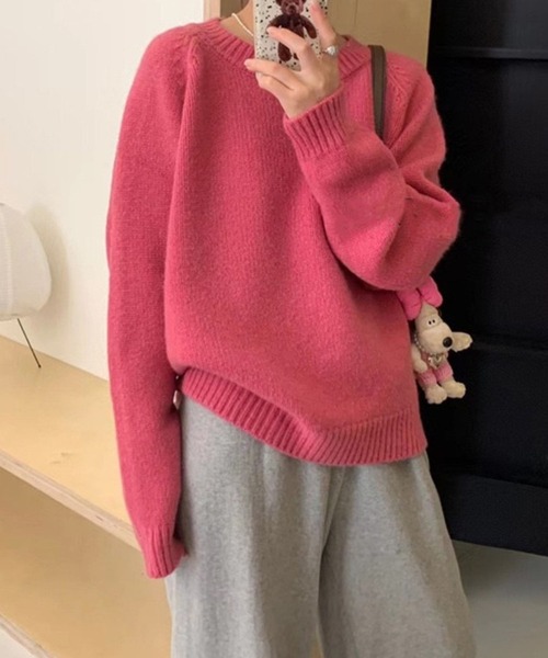 CADBURY（キャドバリー）の「クルーネックシンプルニット（ニット/セーター・レディース・オフホワイト/ブラック/ホワイト/ピンク/レッド/パープル/ベージュ/ダークグレー・FREE）」の13枚目の写真