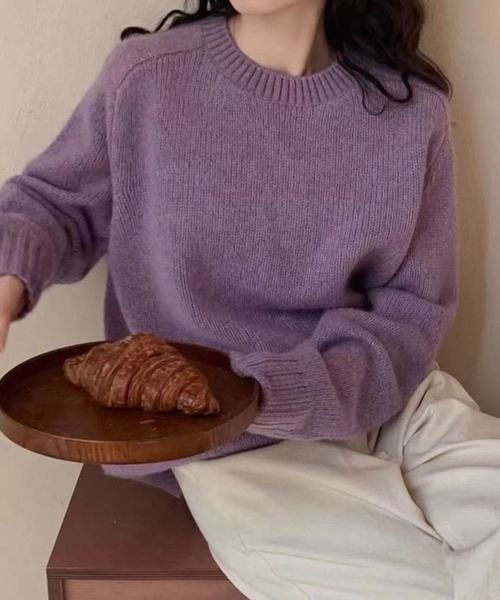 CADBURY（キャドバリー）の「クルーネックシンプルニット（ニット/セーター・レディース・オフホワイト/ブラック/ホワイト/ピンク/レッド/パープル/ベージュ/ダークグレー・FREE）」の14枚目の写真