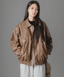 there is nothing（ゼアイズナッシング）の「ヴィンテージライク合成皮革オーバーサイズジップアップブルゾン（ブルゾン）」