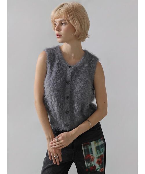 :ETHROF（イーサオブ）の「SHAGGY KNIT VEST（ニット/セーター・レディース・ブルー/ライトグレー/チャコール・MEDIUM）」の7枚目の写真