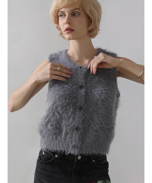 :ETHROF（イーサオブ）の「SHAGGY KNIT VEST（ニット/セーター・レディース・ブルー/ライトグレー/チャコール・MEDIUM）」の2枚目の写真