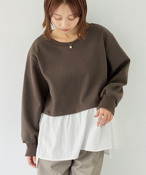 LAVEANGE(ラビアンジェ)の「メルトンタッチ異素材ドッキングプルオーバー(Tシャツ/カットソー・レディース・ブラウン/ブラック・M/5L/4L/3L/LL)」の2枚目の写真