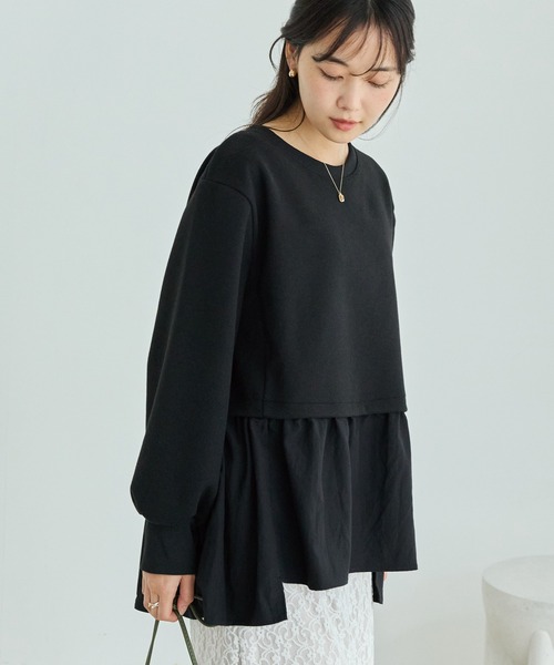 LAVEANGE(ラビアンジェ)の「メルトンタッチ異素材ドッキングプルオーバー(Tシャツ/カットソー・レディース・ブラウン/ブラック・M/5L/4L/3L/LL)」の15枚目の写真
