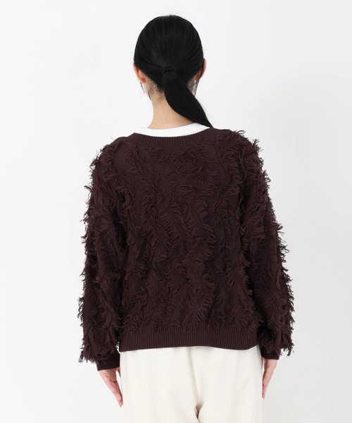STRAWBERRY-FIELDS（ストロベリーフィールズ）の「ジオフリンジニット_ランダムフリンジVネックニット（ニット/セーター・レディース・ブラック/ブラウン・2）」の5枚目の写真