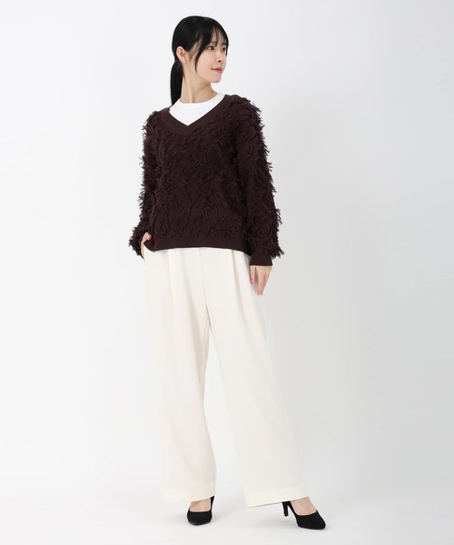 STRAWBERRY-FIELDS（ストロベリーフィールズ）の「ジオフリンジニット_ランダムフリンジVネックニット（ニット/セーター・レディース・ブラック/ブラウン・2）」の10枚目の写真