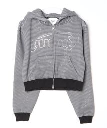 Universal logo rhinestone zip hoodie