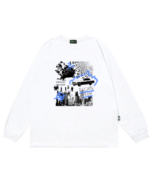 ESCAPEFROM(エスケープフロム)の「ブルーバーニングシティプリントロングスリーブホワイト(Tシャツ/カットソー・レディース・その他・MEDIUM/LARGE/SMALL)」の2枚目の写真
