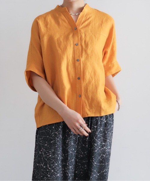 NOMBRE IMPAIR（ノンブルアンペール）の「インドリネン　スタンドバンザイシャツ（シャツ/ブラウス・レディース・ブラウン/オレンジ/ブルー・FREE）」の3枚目の写真