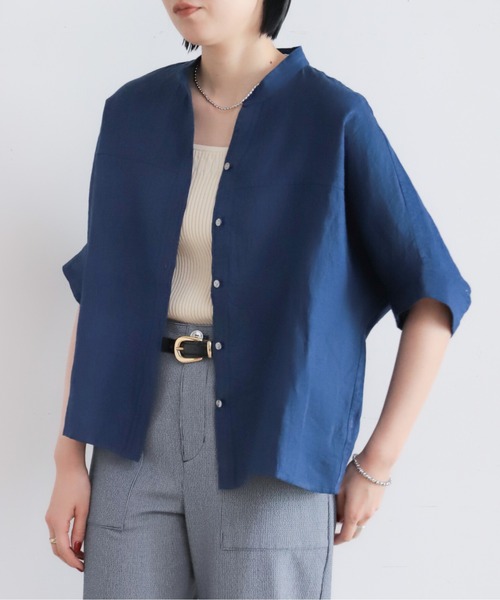 NOMBRE IMPAIR（ノンブルアンペール）の「インドリネン　スタンドバンザイシャツ（シャツ/ブラウス・レディース・ブラウン/オレンジ/ブルー・FREE）」の2枚目の写真
