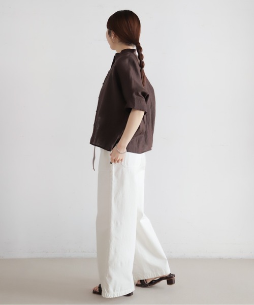 NOMBRE IMPAIR（ノンブルアンペール）の「インドリネン　スタンドバンザイシャツ（シャツ/ブラウス・レディース・ブラウン/オレンジ/ブルー・FREE）」の5枚目の写真