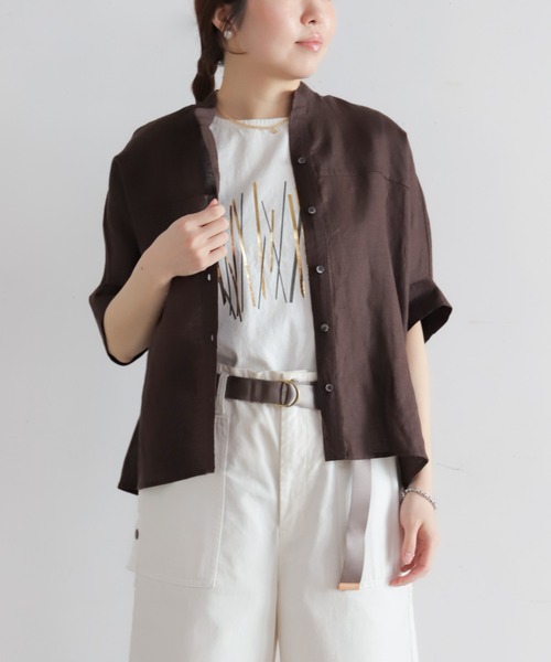 NOMBRE IMPAIR（ノンブルアンペール）の「インドリネン　スタンドバンザイシャツ（シャツ/ブラウス・レディース・ブラウン/オレンジ/ブルー・FREE）」の12枚目の写真