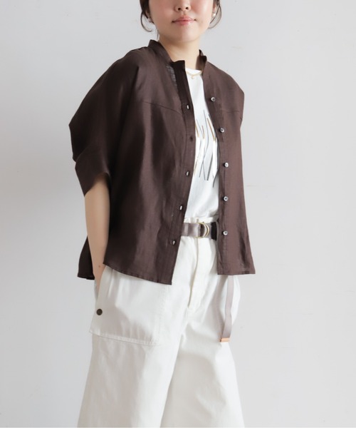 NOMBRE IMPAIR（ノンブルアンペール）の「インドリネン　スタンドバンザイシャツ（シャツ/ブラウス・レディース・ブラウン/オレンジ/ブルー・FREE）」の6枚目の写真
