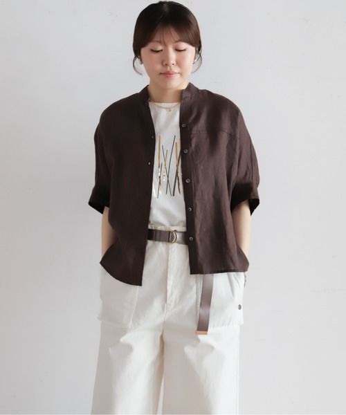 NOMBRE IMPAIR（ノンブルアンペール）の「インドリネン　スタンドバンザイシャツ（シャツ/ブラウス・レディース・ブラウン/オレンジ/ブルー・FREE）」の7枚目の写真