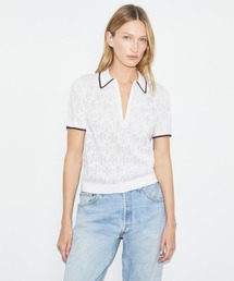 Tモノグラム コットン ポインテール ジップポロシャツ