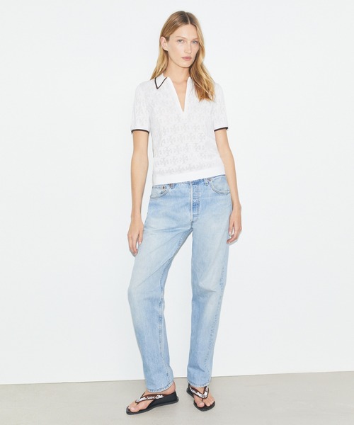 TORY BURCH(トリーバーチ)の「Tモノグラム コットン ポインテール ジップポロシャツ(Tシャツ/カットソー・レディース・グレー・SMALL/X-SMALL/MEDIUM)」の3枚目の写真