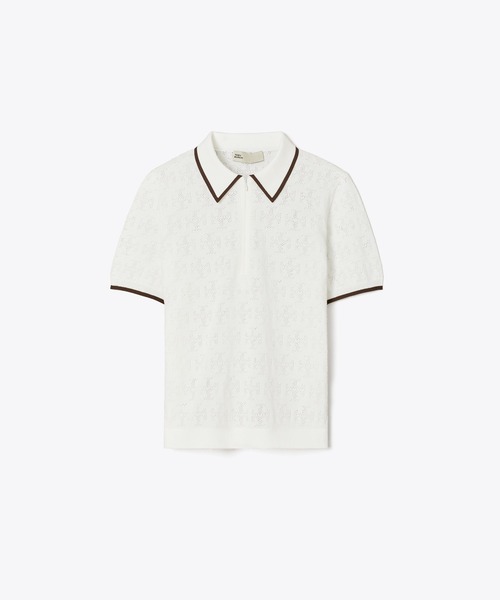 TORY BURCH(トリーバーチ)の「Tモノグラム コットン ポインテール ジップポロシャツ(Tシャツ/カットソー・レディース・グレー・SMALL/X-SMALL/MEDIUM)」の4枚目の写真