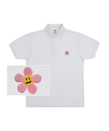 GRAVER（グレーバー）の「[UNISEX] PINK FLOWER DOT EMBROIDERED WHITE CLIP PIQUE SHORT SLEEVE T-SHIRT_WHITE（ポロシャツ・メンズ）」