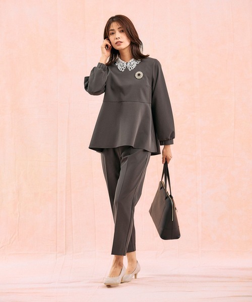 ストレッチ2WAYブラウス＊パンツセット/581023（セットアップ