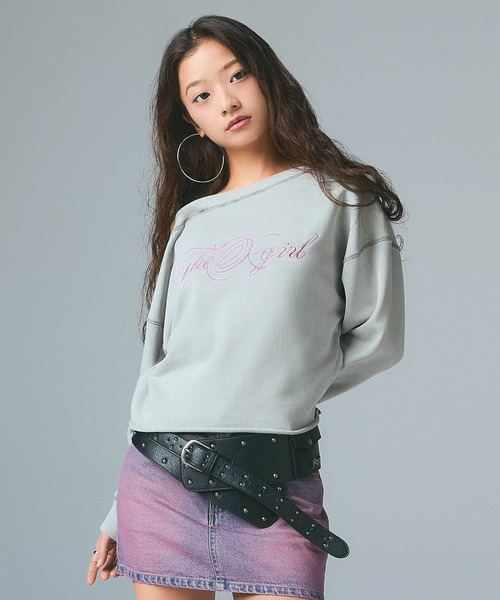 X-girl(エックスガール)の「FADED LAYERED SHOULDER SWEAT TOP(スウェット・レディース・ブラック/グレー/ピンク・S/M)」の6枚目の写真