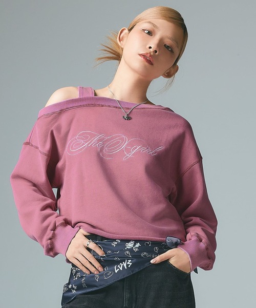 X-girl(エックスガール)の「FADED LAYERED SHOULDER SWEAT TOP(スウェット・レディース・ブラック/グレー/ピンク・S/M)」の7枚目の写真