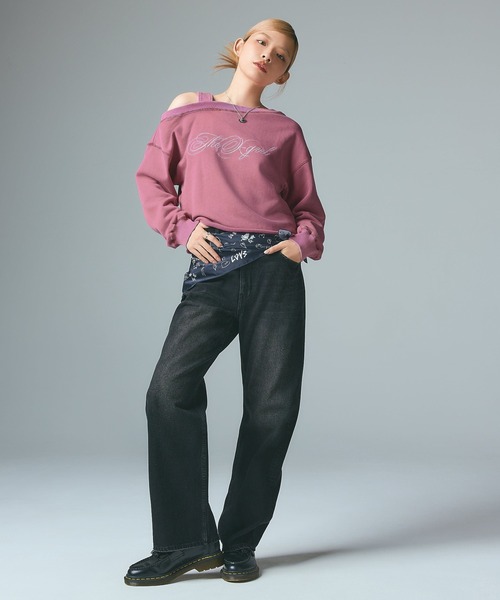 X-girl(エックスガール)の「FADED LAYERED SHOULDER SWEAT TOP(スウェット・レディース・ブラック/グレー/ピンク・S/M)」の8枚目の写真