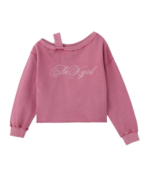 X-girl(エックスガール)の「FADED LAYERED SHOULDER SWEAT TOP(スウェット・レディース・ブラック/グレー/ピンク・S/M)」の9枚目の写真