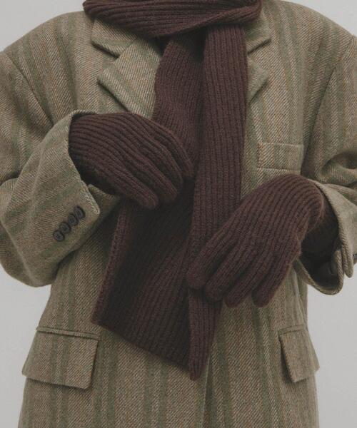 KBF（ケイビーエフ）の「リブニットグローブ（手袋・レディース・アイボリー/ライトブルー/ブラウン・ONE）」の2枚目の写真