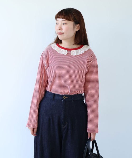 bulle de savon（ビュルデサボン）の「frill×border 長袖プルオーバー（Tシャツ/カットソー・レディース・ブラック/ネイビー/レッド・FREE）」の3枚目の写真