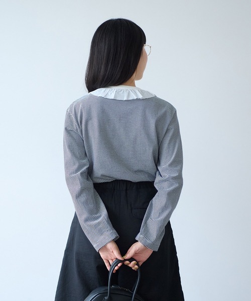 bulle de savon（ビュルデサボン）の「frill×border 長袖プルオーバー（Tシャツ/カットソー・レディース・ブラック/ネイビー・FREE）」の6枚目の写真