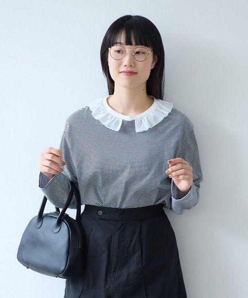 bulle de savon（ビュルデサボン）の「frill×border 長袖プルオーバー（Tシャツ/カットソー・レディース・ブラック/ネイビー・FREE）」の3枚目の写真