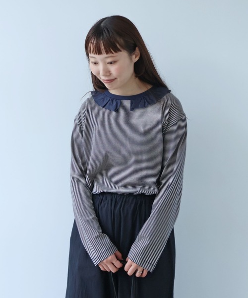 bulle de savon（ビュルデサボン）の「frill×border 長袖プルオーバー（Tシャツ/カットソー・レディース・ブラック/ネイビー・FREE）」の19枚目の写真