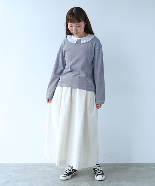 bulle de savon（ビュルデサボン）の「frill×border 長袖プルオーバー（Tシャツ/カットソー・レディース・ブラック/ネイビー・FREE）」の14枚目の写真